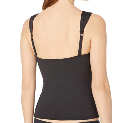 Camiseta Tankini Kenneth Cole New York Cuello en V Banda Ancha, Negra/Malla, Talla Pequeña Foto 4 de 4