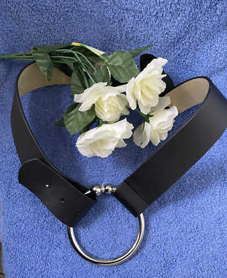 Chicos Belt Black Vegan Leather Silver Ring Adjustable Size  display picture 2