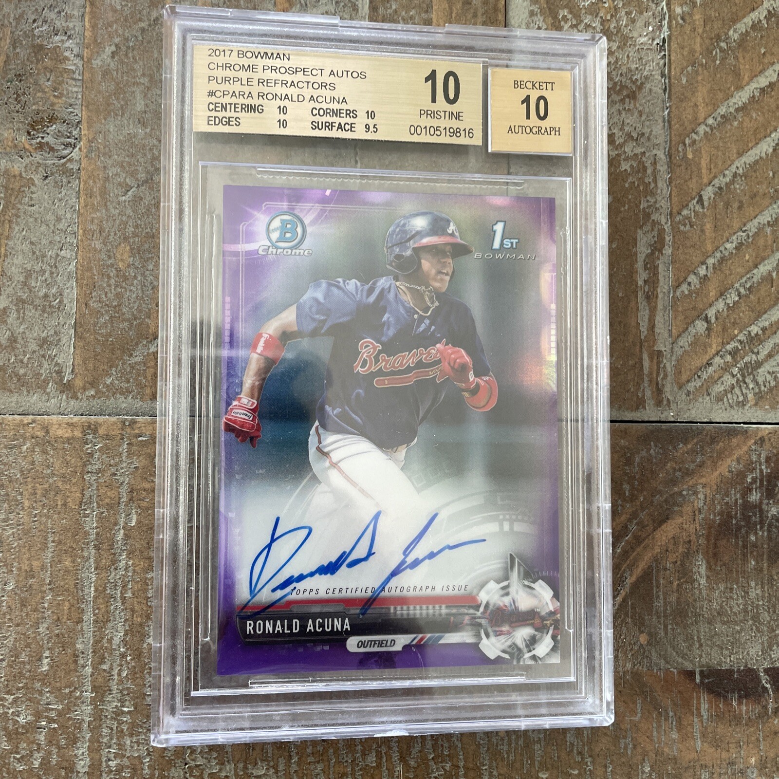 2017 Bowman Chrome Ronald Acuna Purple Refractor Auto BGS 10 Pristine 35/250