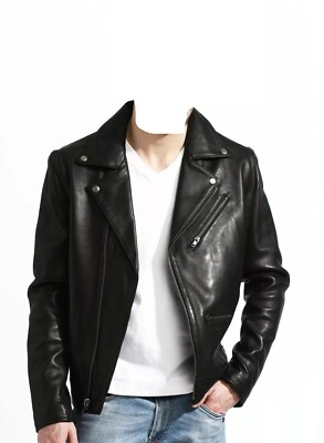Men's Black Real Leather Retro Style Biker Jacket Pure Lambskin Motorcycle Coat