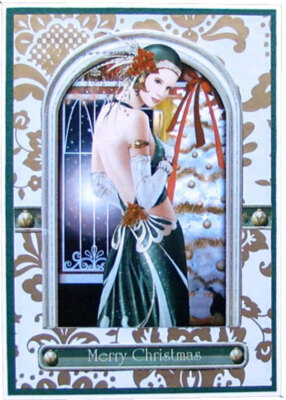 Handgefertigte Weihnachtskarte - Frohe Weihnachten - schicke Dame, grün - 6'' x 8''