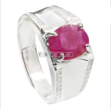 Ruby Oval Cut Gemstone With 925 Sterling Silver Ring For Men's #392