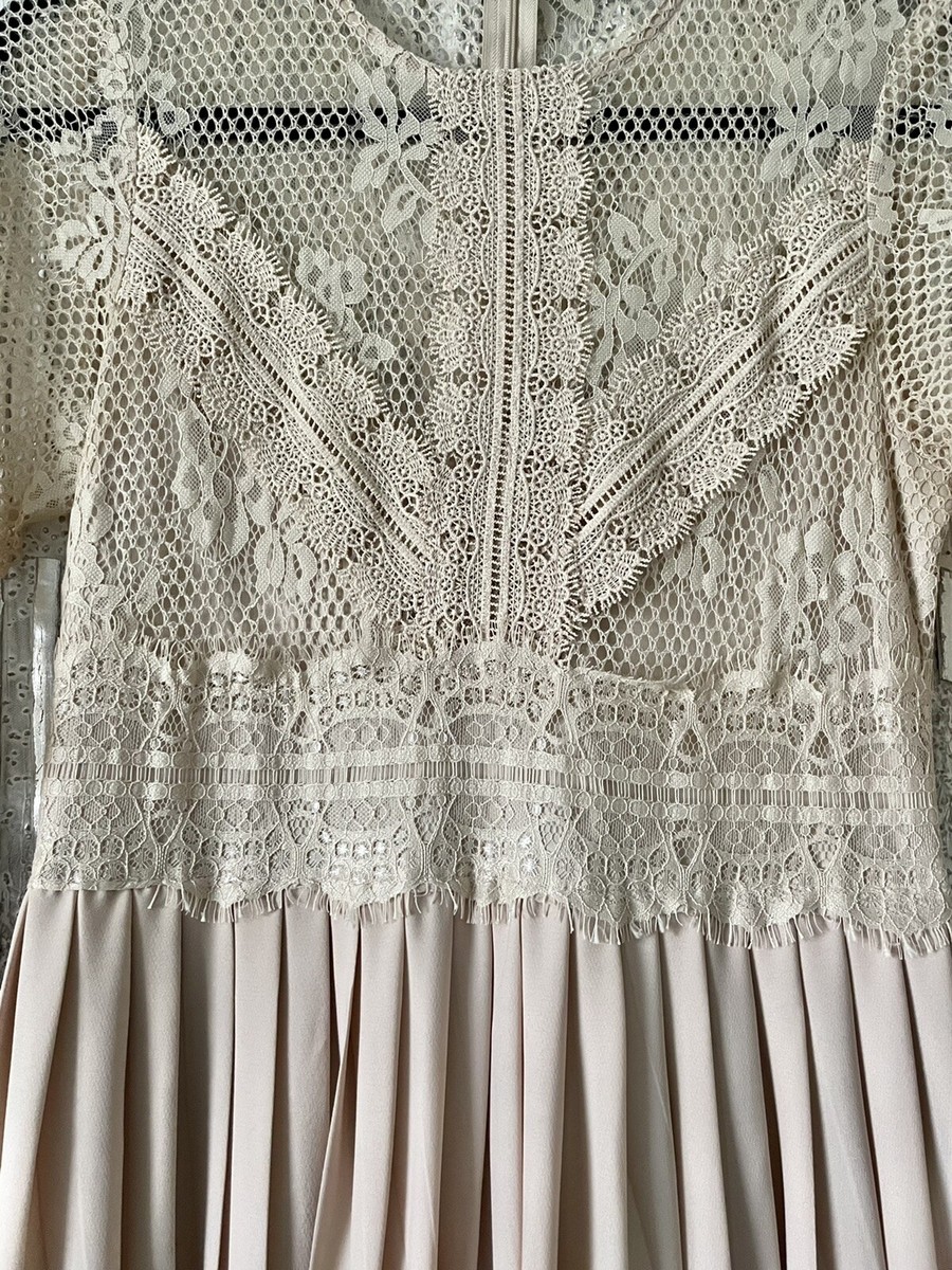 zara beige pleated dress Zara Womens Midi Lace Pleated Beige Dress Size S