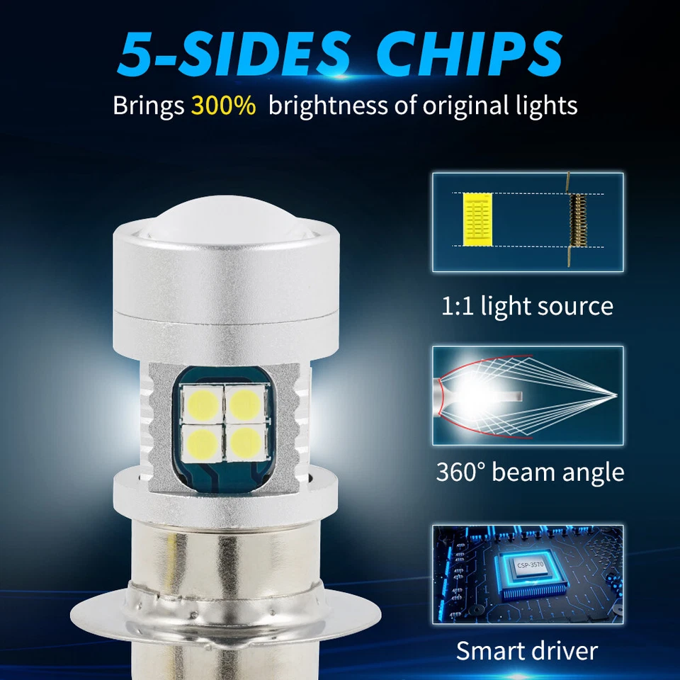 Par de bombillas de faros LED P15D haz alto/bajo para Kawasaki Bayou 300 4X4 1989-2004 Foto 3 de 4