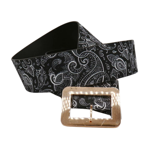 Women Black White Print Belt Hip High Waist Gold Metal Square Buckle Size S M - Picture 13 of 24