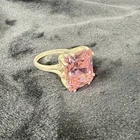 Vtg 925 Sterling Silver Ring Sz 7 Large Pink Emerald Cut Solitaire Cocktail