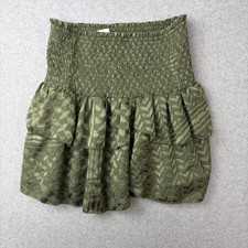 Neo Noir Skirt Womens Small Green Carin Burnout Ruffle Tiered Smocked Waist