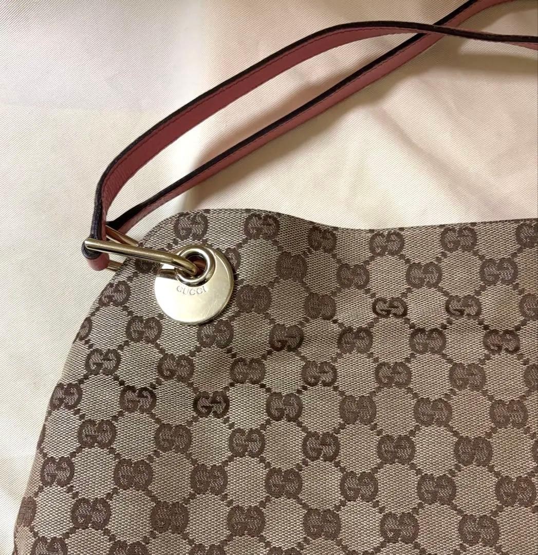 GUCCI GG Canvas Leather Tote Bag Beige Pink Gold Hardware Excellent Condition thumbnail 8