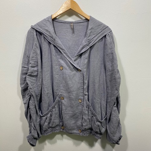 XCVI Linen Hooded Jacket Button Gray XL Coastal Lagenlook