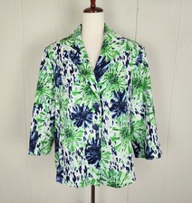 Dressbarn Floral Button Collared Jacket Women's Size 18/20 Green Blue 3/4 Sleeve
