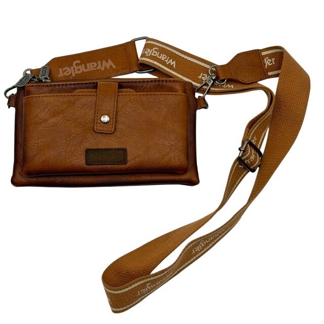 Wrangler Cognac Faux Leather Crossbody Bag logo Guitar Strap Wallet Organizer thumbnail 2