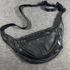 HIGH SIERRA Black Fanny Pack Waist Bag 80s 90s Hiking Camping Travel Leather