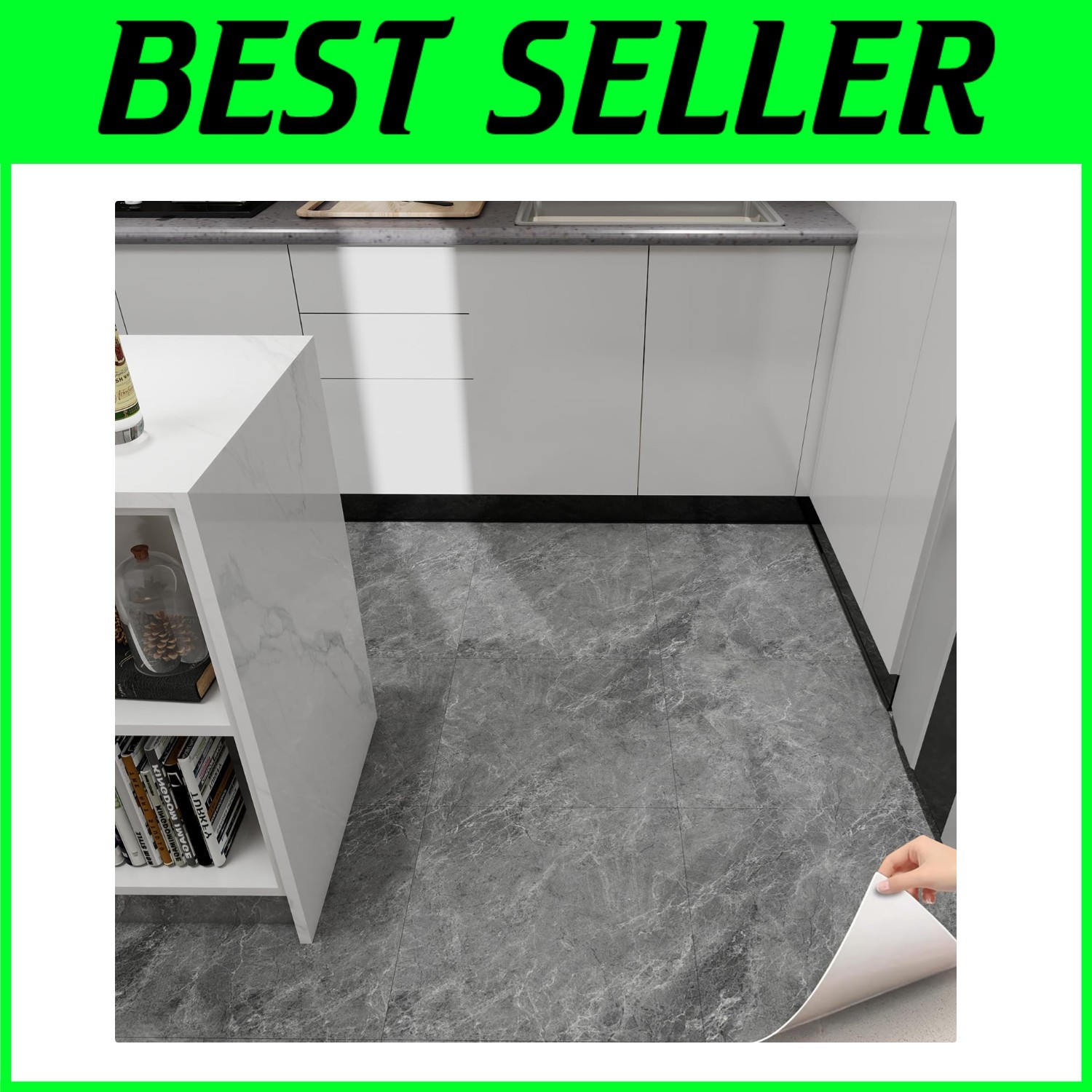 24x24 Marble Look Floor Tiles - Easy Install Covers 46 Sq Ft