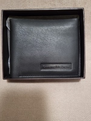 950$ Ermenegildo ZEGNA MENS Black LEATHER Bifold Wallet.Made In Italy 