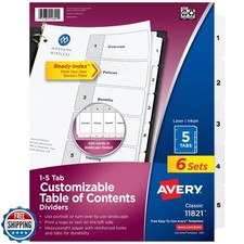 Avery Dividers for 3 Ring Binders, 5 Tabs per Set, Customizable T