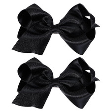 Black Hair Ribbon Hair Bows 4inch Big Hand-made Shiny Glitter Silky Satin Hair C