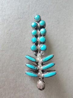 Zuni Sterling Silver Needlepoint Petit Point Turquoise Cornstalk Brooch Pin Vtg