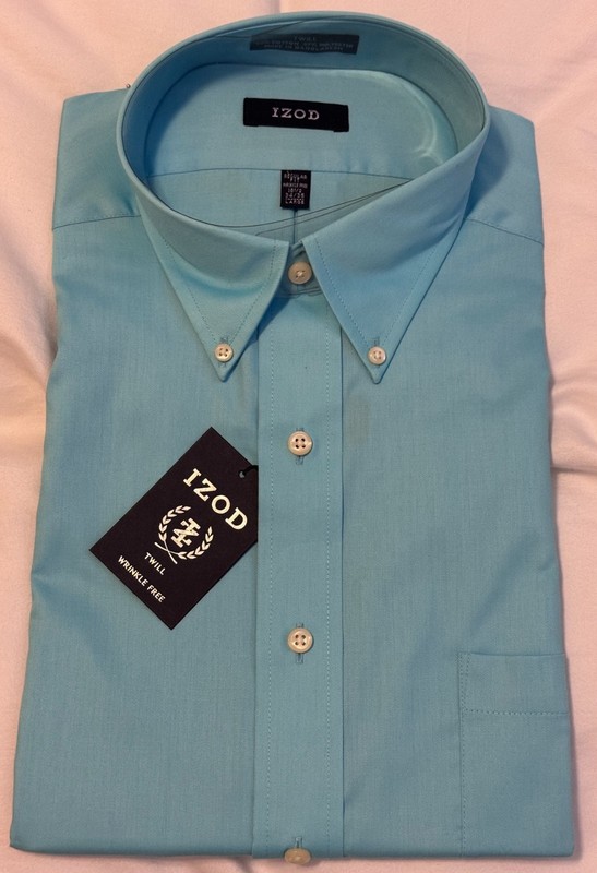 New, Man’s Dress Shirt, Size 16 1/2 Neck, 34-35 Sleeves, Pool Blue, by IZOD