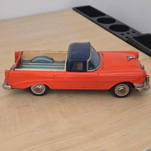 1956 Chevrolet 2 door pick up w/tailgate friction tin toy bandai made in japan
