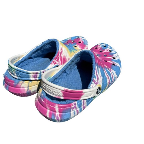 Crocs Mens Size 8 Womens 10 Classic Tie Dye Faux Fur Fleece Lined Slip On Clogs - Picture 4 of 24