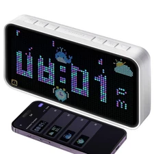 PixelRise Smart Alarm Clock for Bedroom,Pixel Art LED Dot Matrix Display, Wea...