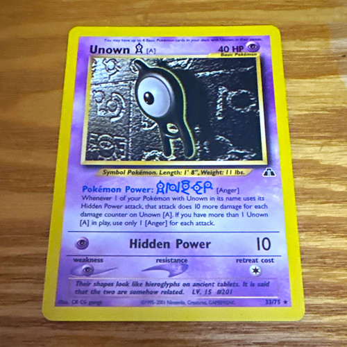 WOTC Pokemon TCG Unown [A] 33/75 Neo Discovery Rare Unlimited Regular 40 HP Eng