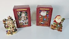 Grandeur Noel Santa Claus & Snowman Christmas Ornaments (Set of 2) w/ Tin Boxes