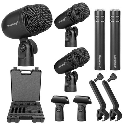 Depusheng 5-Piece Drum Microphone Set with 3 Dynamic Percussion Microphones a...