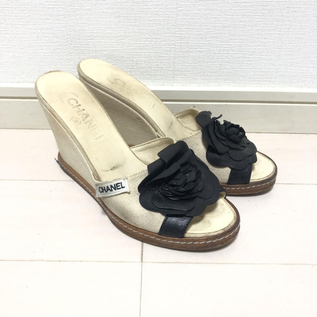 シャネル プラットフォームサンダル CHANEL Flower Sandals Wedge Sole Platform 36 | eBay