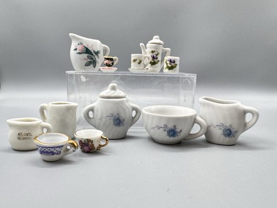 Miniature Tea Set Lot of 15 Miscellaneous Cups Saucer Pitcher Pots & Lids Pieces