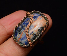 Sodalite Gemstone Copper Wire Wrapped Handmade Jewelry Ring Size 7