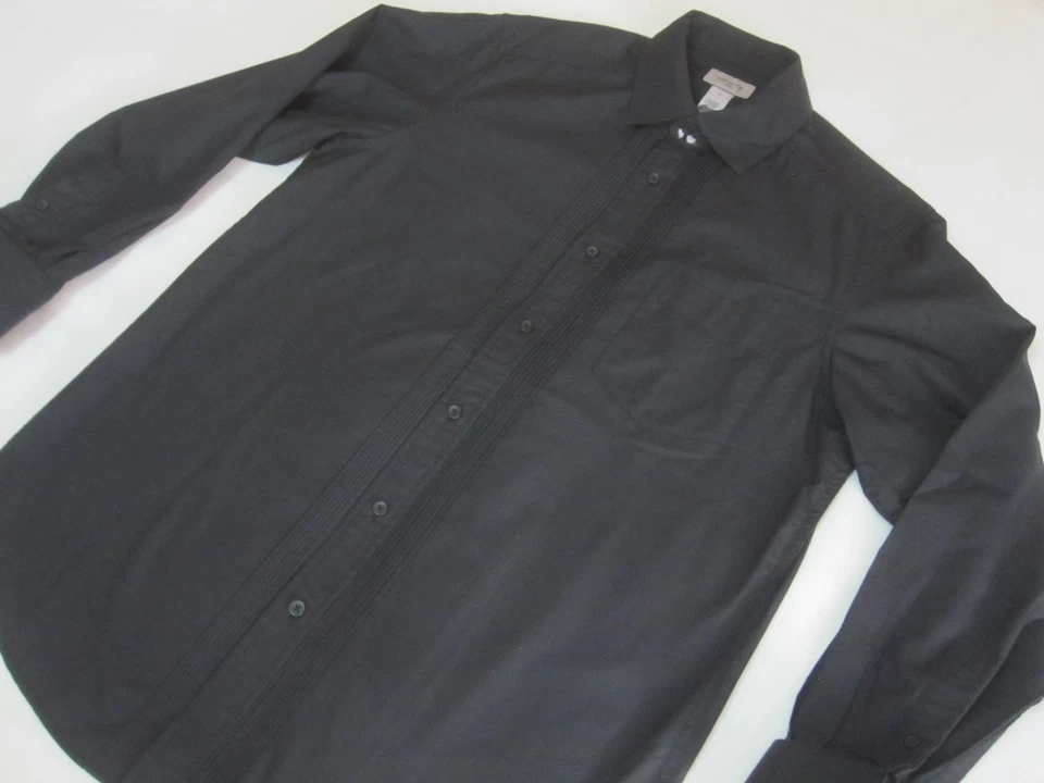 Мужская рубашка для официальных приемов Claiborne Luxe со складками спереди с французскими манжетами (черная | M) - Изображение 2 из 4