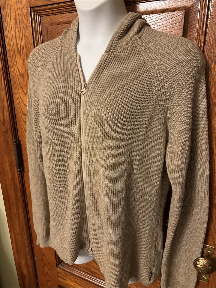 WOOLRICH Mujer 100% Algodón, Suave Caqui Brezo, Cremallera Completa Sudadera con Capucha SUÉTER, XL Foto 3 de 4