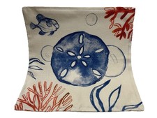 Shells Fish Beach Nautical Coastal Ocean Linen Throw Pillow Cover Home Decor