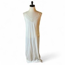 VTG PLUTO White Lace Trim Nightgown Slip Dress Maxi Spaghetti Strap Size 40