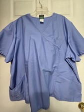WS Gear Scrub Top Size 5XL-Ceil Blue Mock Wrap w/Embr. Flowers-Chest 32"/L 29"