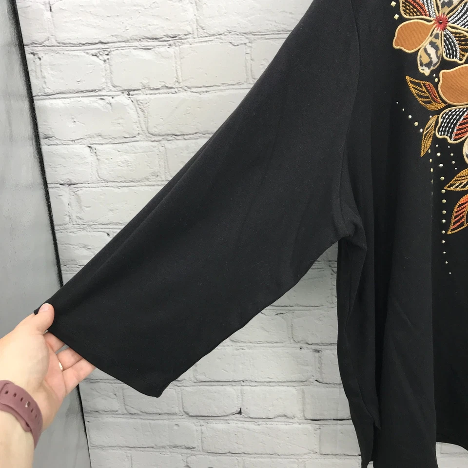 Alfred Dunner Top Mujer 3X Negro Floral Pullover Manga 3/4 Elastizado Informal Foto 4 de 4