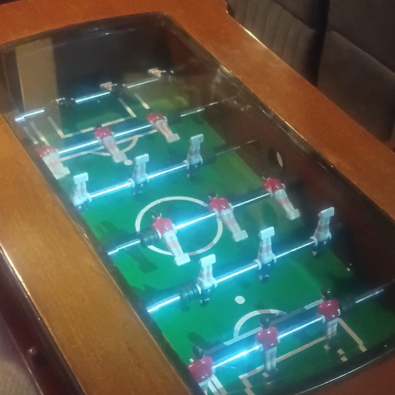 Wooden Foosball Table with Glass Top and Metal Handles