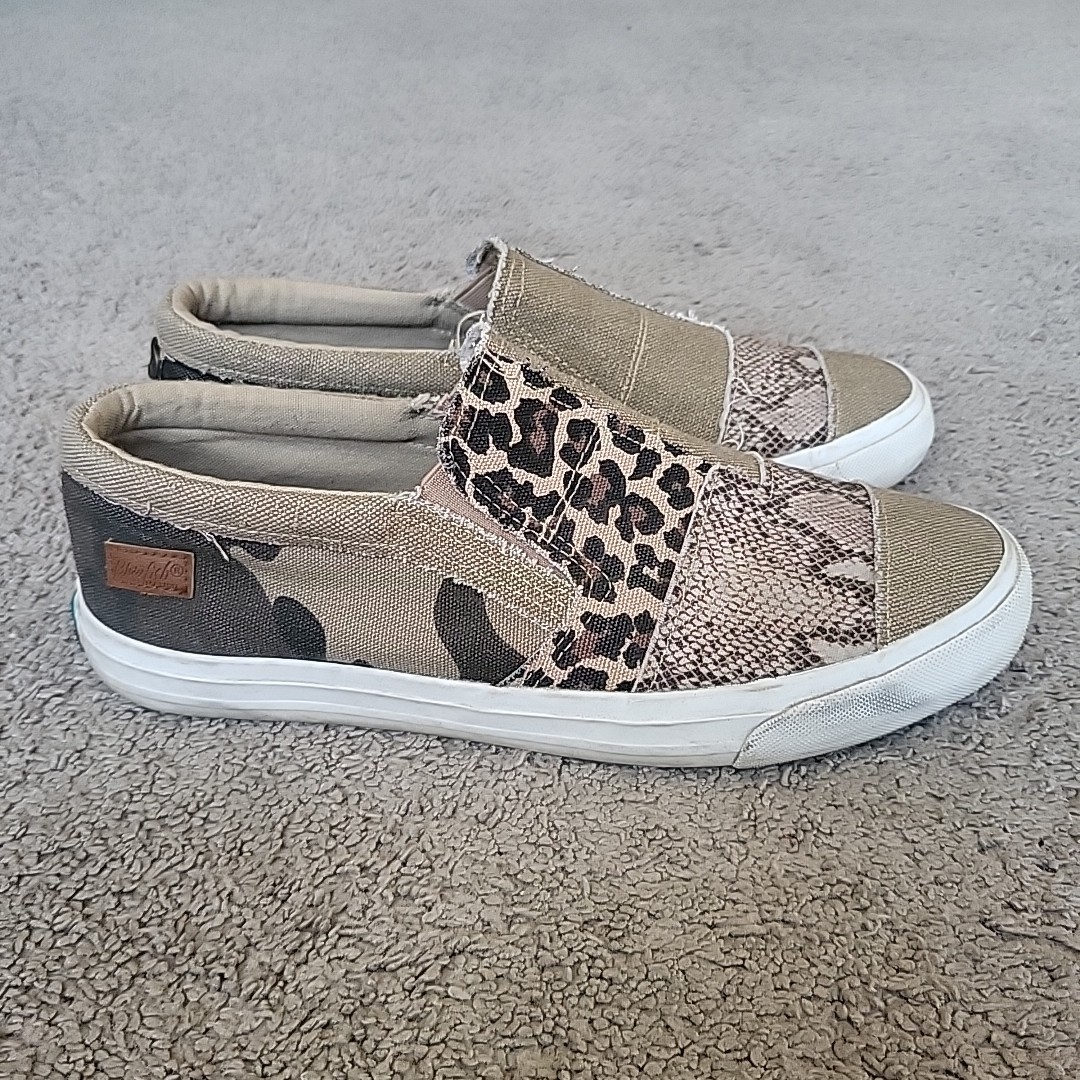 Blowfish Malibu Maddox Sneakers Women 9.5 Beige Brown Animal Snake Leopard Print