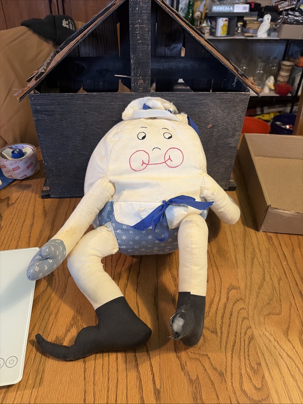 Vintage Home Made Humpty Dumpty Plush Doll Has Stain And Damage See Photos 
