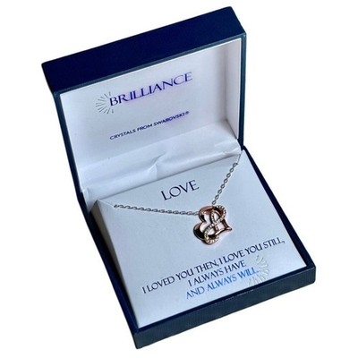 Brilliance Silver Plated 18'' Heart Charm Necklace With Genuine Swarovski Crystal