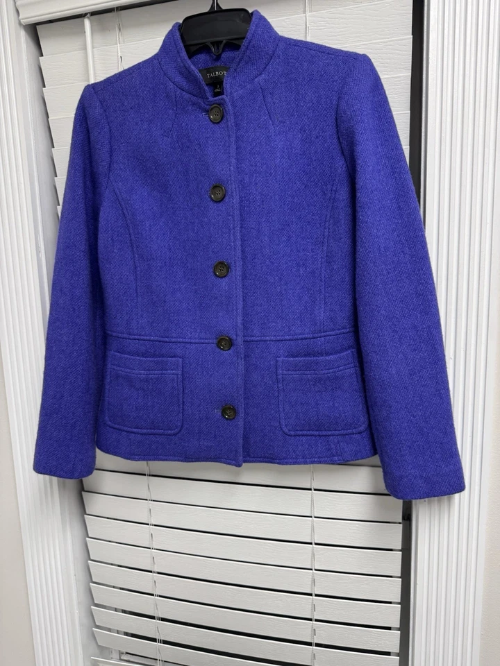 Blazer Abrigo Chaqueta Talbots Botón Púrpura Para Mujer Talla 2 Mezcla Lana Foto 3 de 4