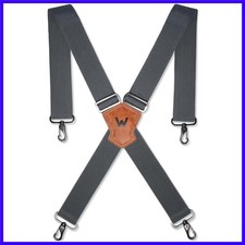 2-Inch Gray Suspenders for Men, Heavy Duty Work Suspenders for Men, Rugged-Ho...