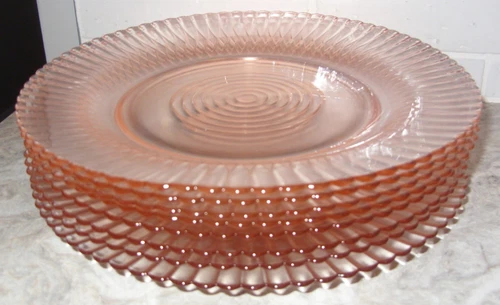 MacBeth Evans Petalware Pink 8 Depression Glass Dinner Plates 9" EXCELLENT Cond.