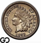 1863 Indian Head Cent Penny, Choice AU Civil War Date Issue