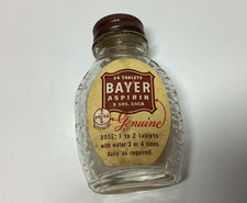 Vintage Bayer Aspirin 24 Tablets Glass Bottle Embossed W/ Labels And Cap
