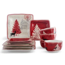 222 Fifth Northwood Cottage 12-Piece Porcelain Dinnerware Set Service for 4