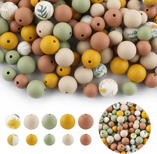 120PCS Silicone Beads, Mixed 12Mm 15Mm Silicone Beads for Keychain Making, Prin