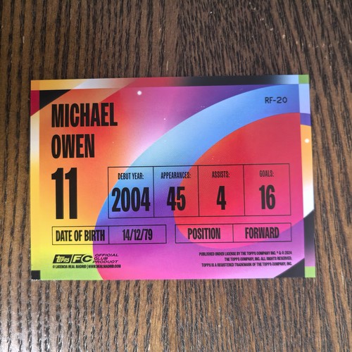 Michael Owen 2024-25 Topps Real Madrid Insert Rainbow Flick SSP Case Hit - Picture 2 of 2