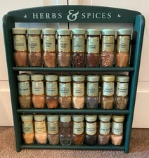 McCormick Wood 3 Tier Spice Rack w/24 GREEN Lid McCormick Spice Bottles Vintage